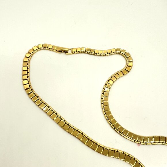 VINTAGE MONET NECKLACE GOLD TONE SQUARES COLLAR CHAIN SEGMENTED 80S SIGNED 1980S - Picture 9 of 13